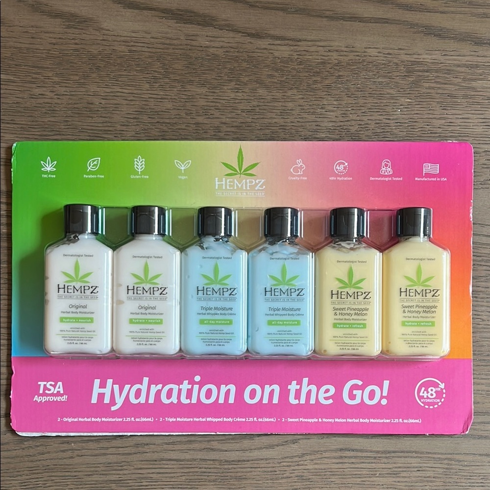 NEW IN BOX Hempz Hydration on the Go Travel Set-Mini 6 pack travel set